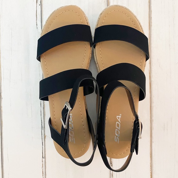Soda Shoes Black Bryce Espadrille Platform Sandals New Without Box - Picture 3 of 9